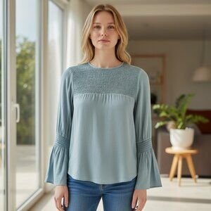 D & Kade Chambray Bell Sleeve Top Sz S Blue #212F